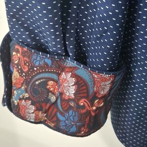 Denim And Flower Mens Navy Blue Polka Dot Shirt with Paisley Cuffs